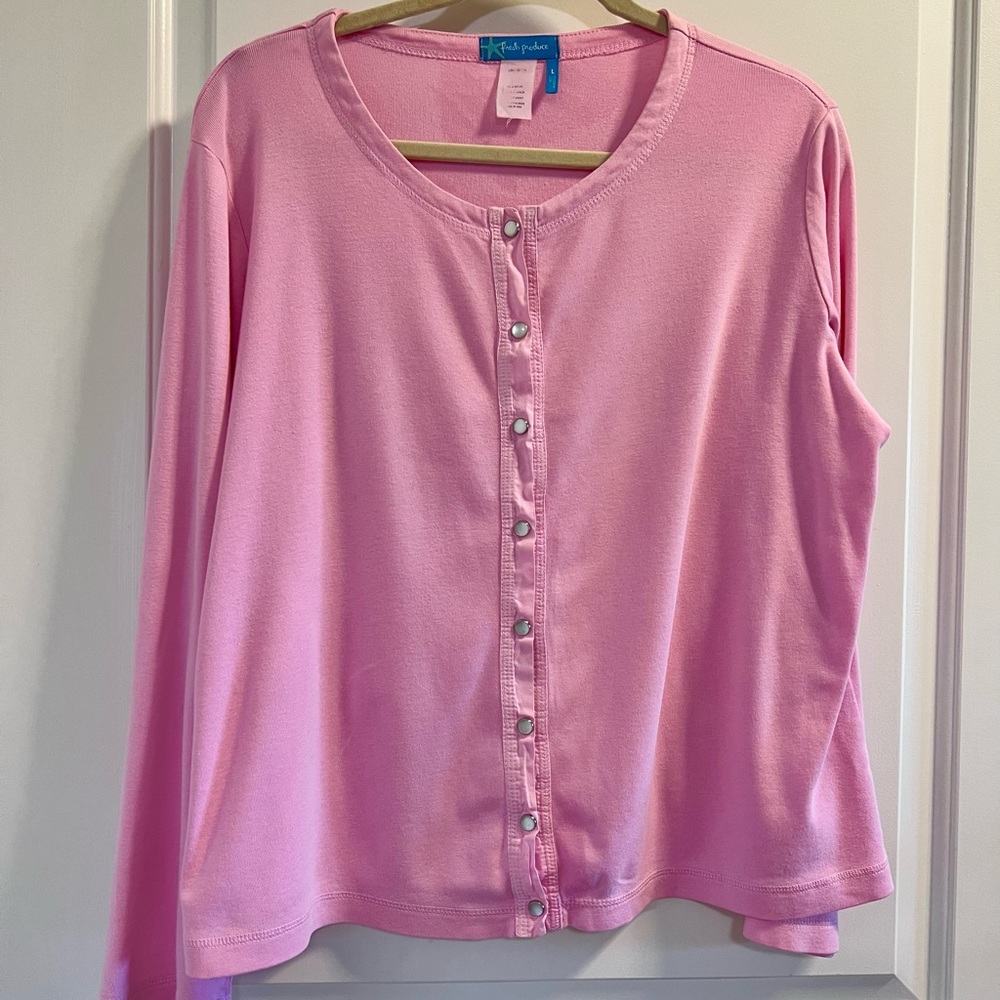 Vintage Fresh Produce XL Sweater Jacket Top mother of pearl snap buttons